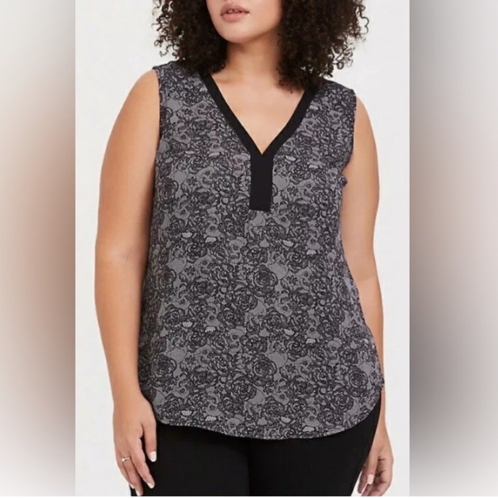 Torrid Black/Gray Sleeveless Lace Georgette Tank Blouse